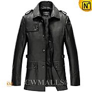 CWMALLS® Garland Custom Black Leather Overcoat CW808023[Custom Made Gift]