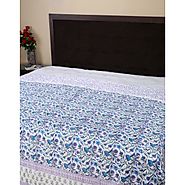 White Floral Cotton Hand Block Printed Dohar for luxury Bedroom