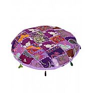 Buy Stunning Patch Work Cotton Round Patch Work Purple Pouf Cover Online At Rajrang