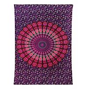 Cotton Prune Red Floral Printed Mandala Tapestry