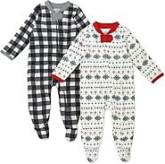 HonestBaby Baby 2-Pack Holiday Sleep and Play Footed Holiday Pajamas One-piece Sleeper Zip-front Organic Cotton Pjs