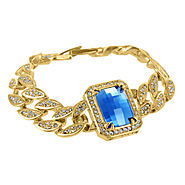 Buy 14K Yellow Gold Finish Aqua Blue Gemstone Bracelet at Master Of Bling