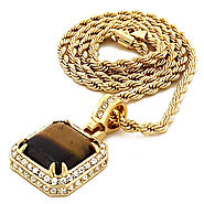 Buy 14K Gold Tone Tiger Eye Charm Necklace Set at Master Of Bling