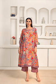 Naseebo Sunset Mosaic Linen Premium Kurti Set