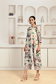 Naseebo Tropical Bloom Linen Premium Kurti Set