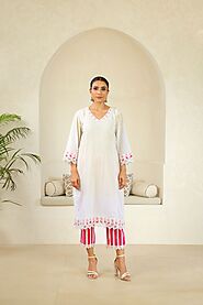 Naseebo Ivory Serenity Cotton Premium Kurti Set