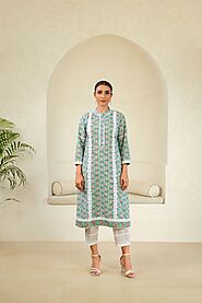 Naseebo Mint Reverie Luxe Cotton Premium Kurti Set