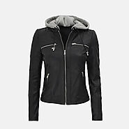 Versatile Bomber Hooded Leather Jacket Women