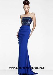 Royal Blue Column Rhinestone With A Sweep Train Top Evening Gown
