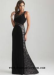 Black Long Sequin One Shoulder Open Back Jersey Prom Dresses