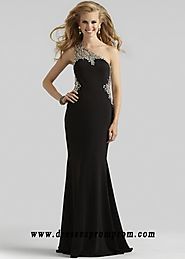 2016 Black Elegant Crystal Beads Asymmetric Shoulder Long Dresses