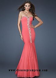 Color Coral Sparkly Beaded Strapless Sweetheart Mermaid Gown for Cheap