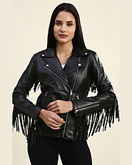 Women's Leather Jackets - Calista Fringes Biker Jacket | ShopperFiesta
