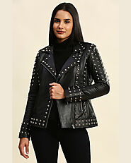 Women's Leather Jackets - Lila Black Studded Jacket | ShopperFiesta