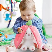 25cm Reversible pink Strawberry Floppy Ear Bunny toy with zipper. – kiddiefame