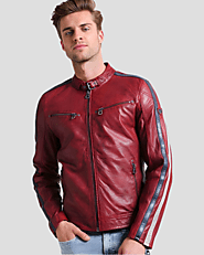 Steven Red Cafe Racer Leather Jacket by NYC Leather Jackets - Bold Outerwear for Every Adventure