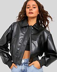 City Sleek Oversized Cropped Black Leather Bomber Jacket by NYC Leather Jackets - Bold Style