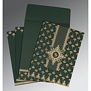 DARK GREEN MATTE SCREEN PRINTED WEDDING INVITATION : G-8247N - 123WeddingCards