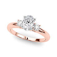 10 carat Rose gold Three-Stone Oval Cut Diamond Solitaire with Prong Setting and Classic Band