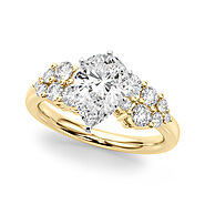 10 carat Yellow gold Pear Cluster Diamond Engagement Ring with Pavé Band and Four-Prong Setting