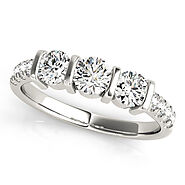 White gold Round Brilliant Trilogy Channel Set Diamond Ring with Bar Prongs