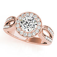 Rose gold Round Halo Split Shank Milgrain Diamond Ring