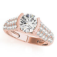 Rose gold Round Cut Diamond Channel Set Pave Band with Tension Prong Setting