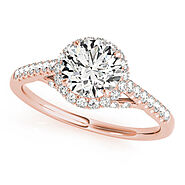 Rose gold Round Halo Split Shank Diamond Engagement Ring