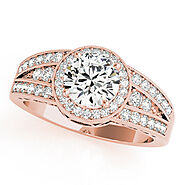 Rose gold Round Halo Diamond Split Shank Ring with Prong Setting