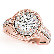 Rose gold Round Halo Diamond Ring with Beaded Split Shank and Four-Prong Setting