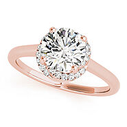 Rose gold Round Halo Diamond Ring with Solitaire Band and Four-Prong Setting