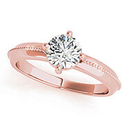 Rose gold Round Solitaire Beaded Band with Four-Prong Setting