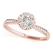 Rose gold Cluster Round Diamond Pavé Band Flower Prong Setting Ring