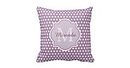 Girly Lavender Purple Polka Dots Monogram and Name Throw Pillow