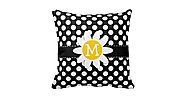 Daisy on Black and White Polka Dots Throw Pillow