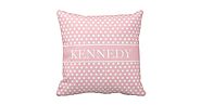 Light Pink Polka Dot Throw Pillow with customized monogram