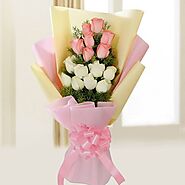 Buy or Order Pink & White Roses Bunch Online | Midnight Gifts Online - OyeGifts.com