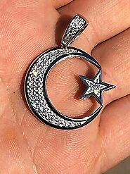 2.5CTW Iced Crescent Moon & Star Islam Muslim Arabic Pendant 925 Sterling Silver | eBay