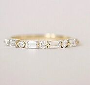 10K Yellow Gold Art Deco Baguette & Round Cut Moissanite Wedding Band For Women | eBay