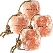 Himalayan Horse Salt Lick 4 Pack, 5 to 7 lbs Each Animal Salt Block on Rope for Deer, Goat, and Livestock