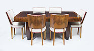 Antique Art Deco Walnut Rosewood Dining Table 6 Chairs