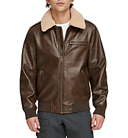 Men's Faux Leather Jacket with Sherpa Collar - Antiques Leather Jackets