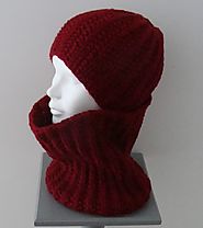 Ensemble Bonnet et cache cou, laine acrylique, rouge, mixte, @DanielaineTricots : Chapeau, bonnet par danielainetricots