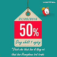 Viettel khuyến mại tặng 50% giá trị thẻ nạp ngày 31/05/2016