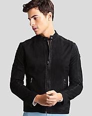 Riordan Black Suede Racer Leather Jacket – Sleek Design at Shopperfiesta