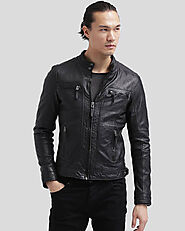 Richard Black Leather Racer Jacket – Classic Elegance by Shopperfiesta