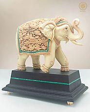 Handcrafted Resin Elephant Statue with Malachite