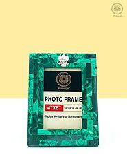 Natural Malachite Photo Frame | Embellished with Silver Lotus