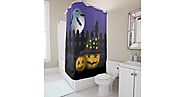 Halloween, Pumpkins, Bats, Moon and Cats Shower Curtain