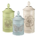 Grasslands Road Ambiance Flower Bird Butterfly Embossed Stoneware Canisters